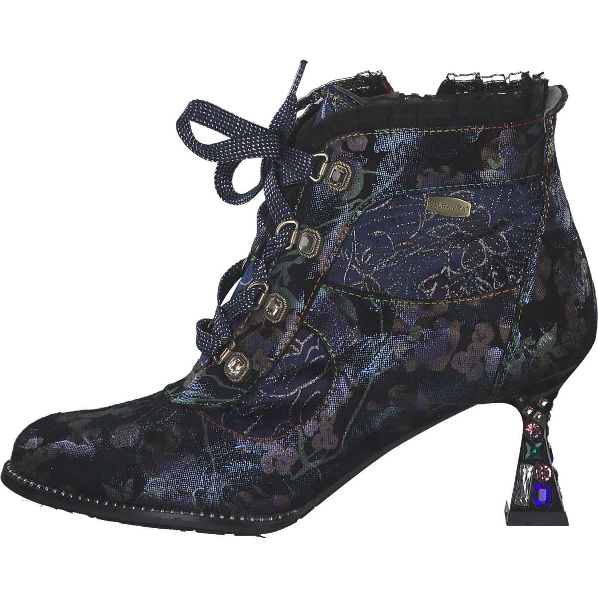 Laura Vita Oliveo 03 Blue Bleu Side Zip Lace Front Heel Ankle Boot. Only 3 and 5 left