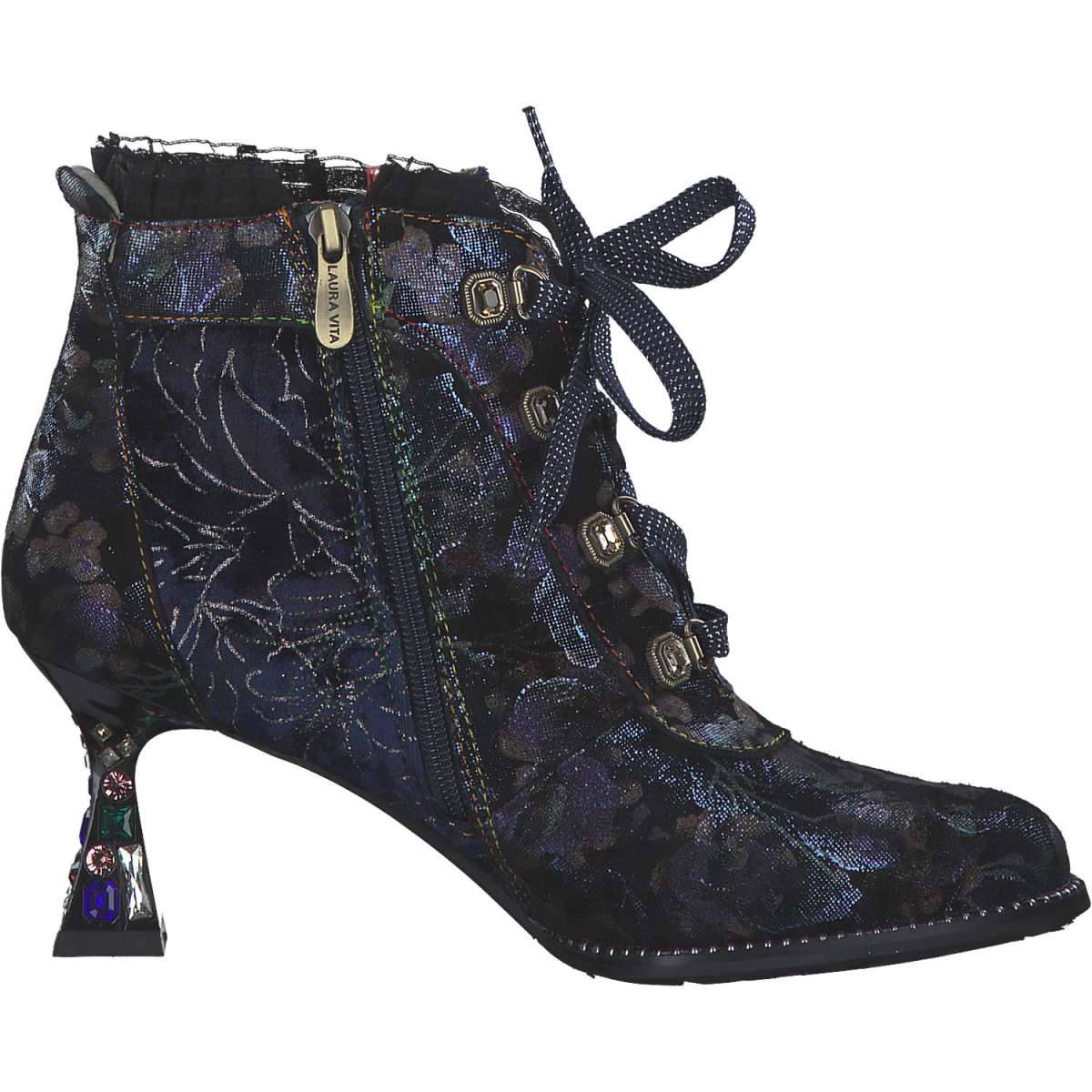 Laura Vita Oliveo 03 Blue Bleu Side Zip Lace Front Heel Ankle Boot. Only 3 and 5 left