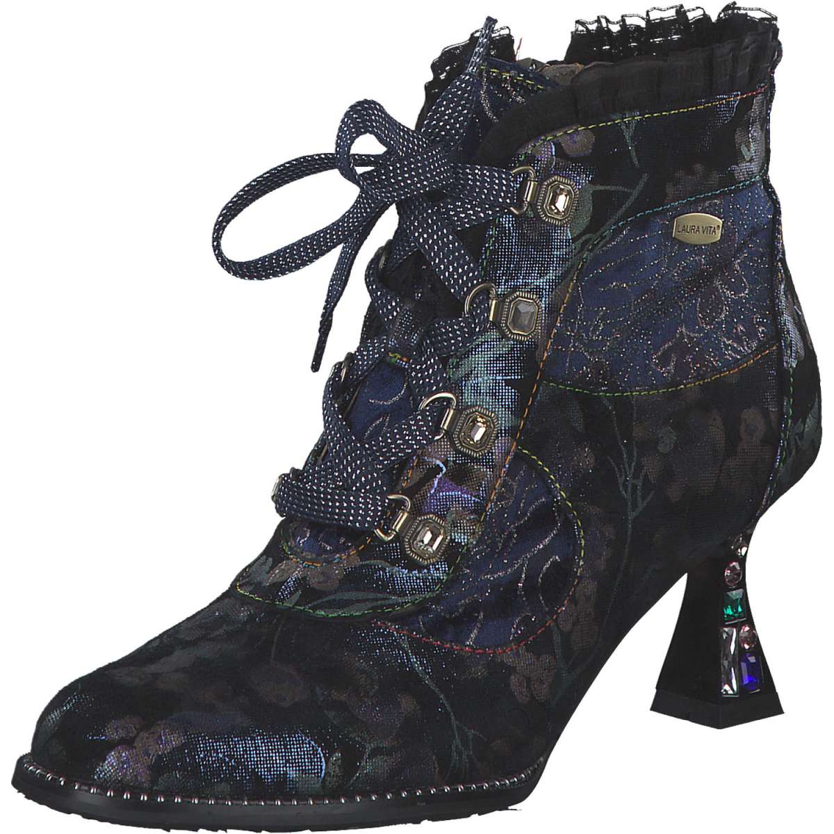 Laura Vita Oliveo 03 Blue Bleu Side Zip Lace Front Heel Ankle Boot. Only 3 and 5 left