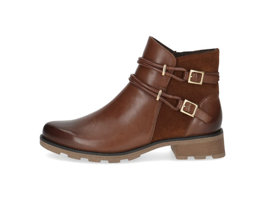 Caprice Cognac Double Buckle Leather Ankle Boot.