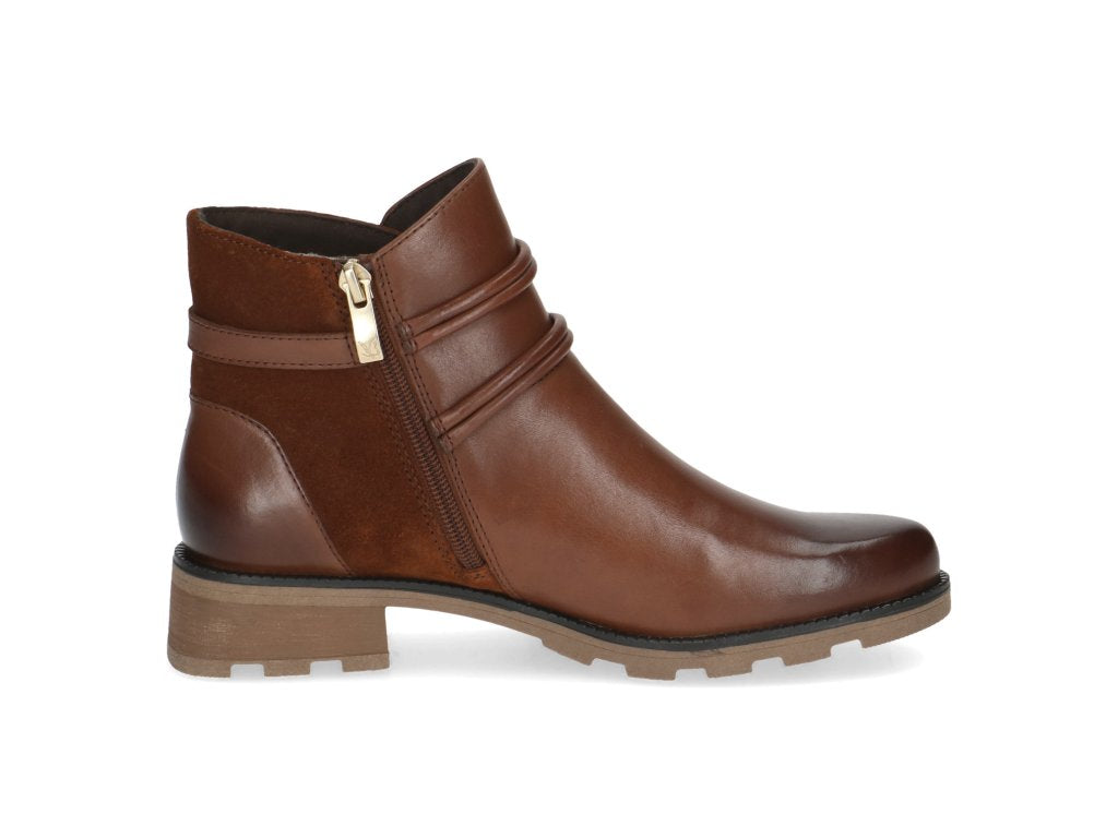 Caprice Cognac Double Buckle Leather Ankle Boot.