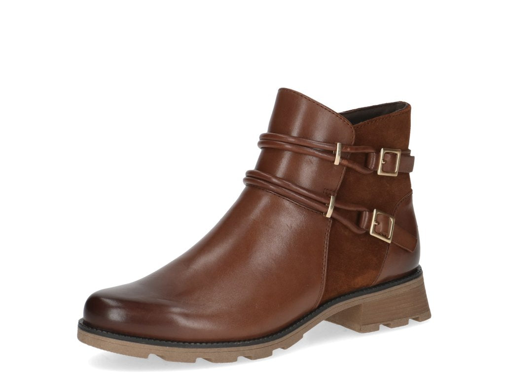 Caprice Cognac Double Buckle Leather Ankle Boot.