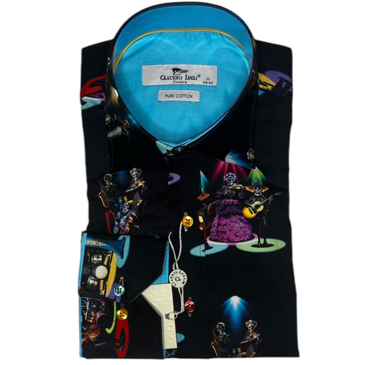 Black Skeleton Jazz Band Shirt - CP6956