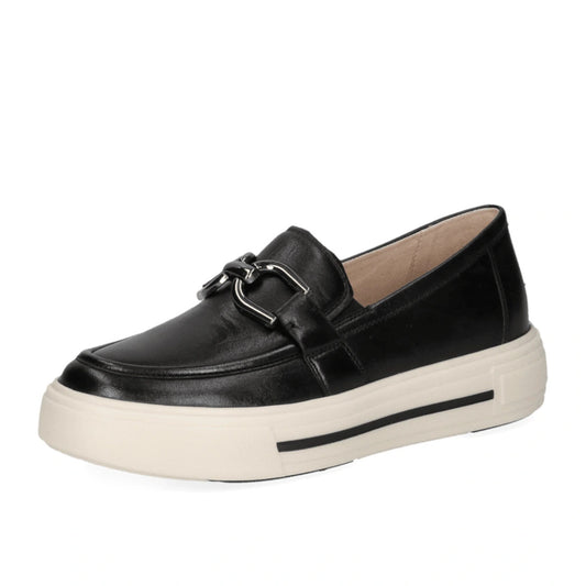 Caprice Black Leather Loafer with white platform sole