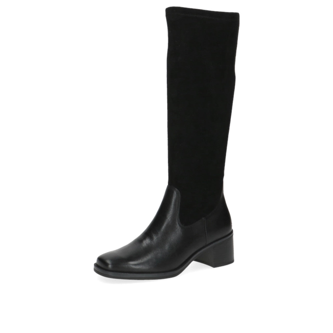 Caprice Black Comb Leather/Suede Long Boot