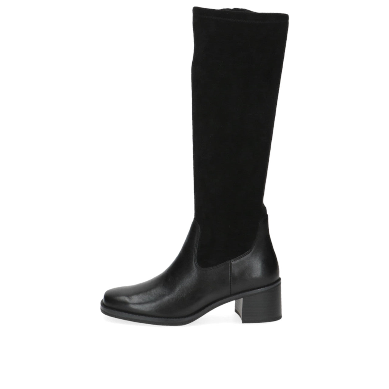 Caprice Black Comb Leather/Suede Long Boot