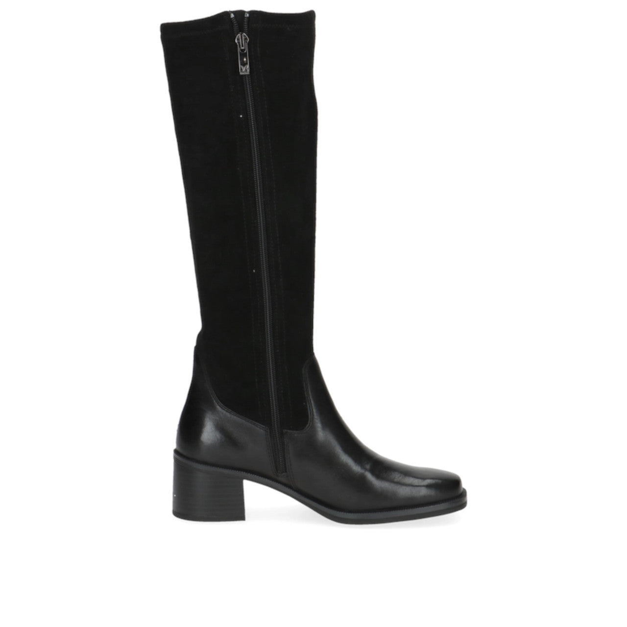 Caprice Black Comb Leather/Suede Long Boot