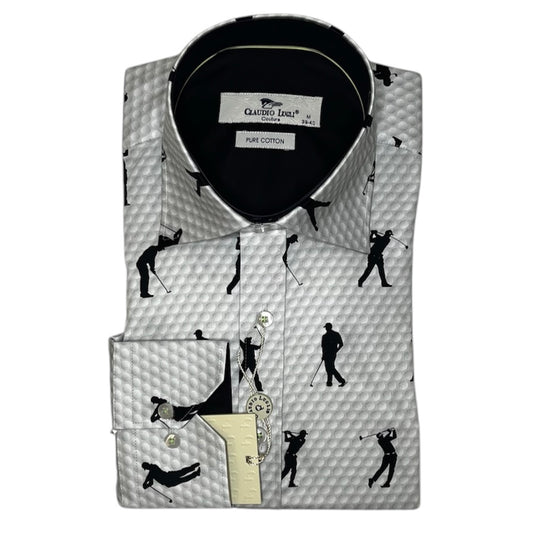 White Golfer Print Shirt - CP6963