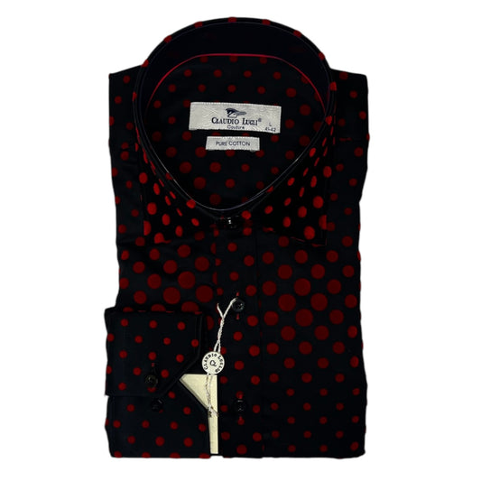 Red Flocked Dot Pattern Shirt - CP6975