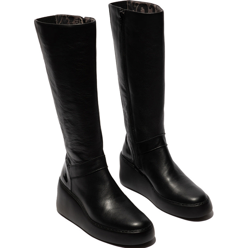 Fly London Dova598 Dublin Atlantis Long Boot in Black. Pr go