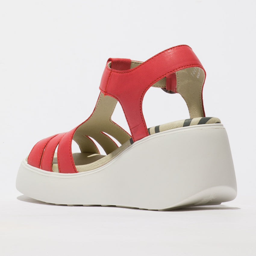 Fly London Duma955 Ceralin Raspberry Leather Wedge Sandal with