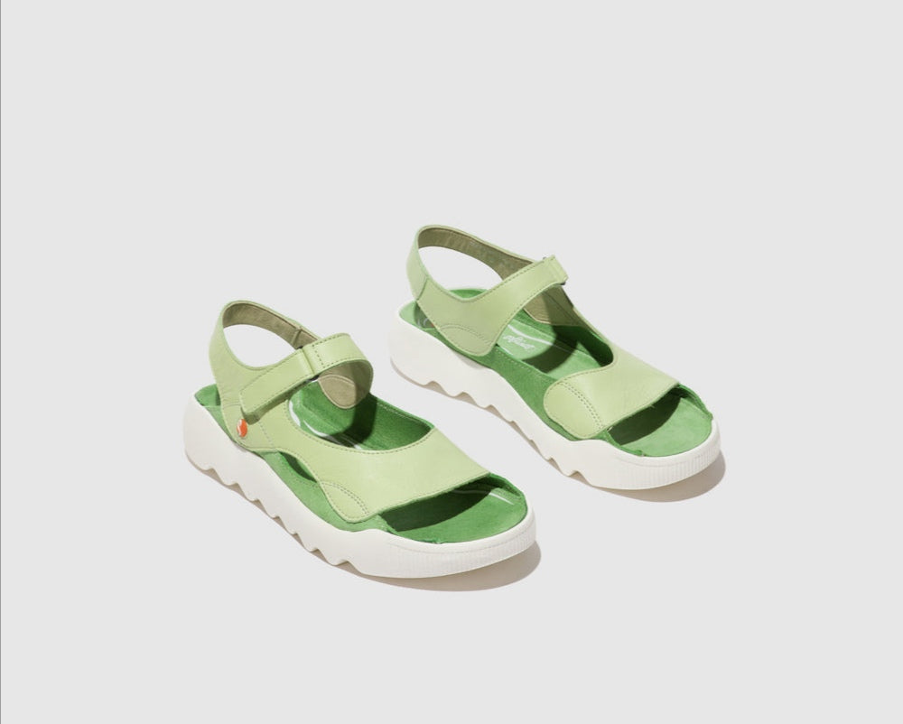 Softinos Weal712 Light Green Leather Sandals with Velcro