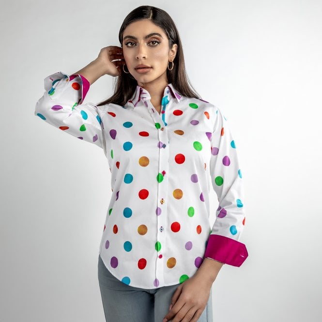 Claudio Lugli White Multicolour Polkadot Ladies. – Prégo